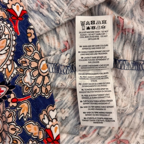 Boden V- Neck Cotton Jersey Puff Sleeve A-Line Dress Red Blue Paisley Size 14L - Picture 7 of 9